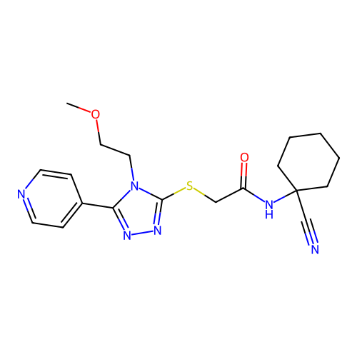 N-(1-cyanocyclohexyl)-2-[[4-(2-methoxyethyl)-5-pyridin-4-yl-1,2,4-triazol-3-yl]sulfanyl]acetamide structure