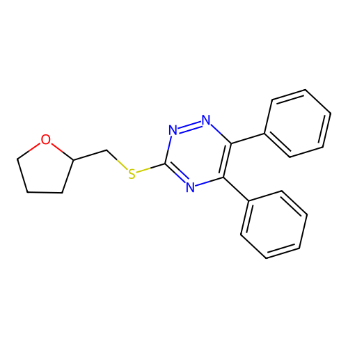 3-(Oxolan-2-ylmethylsulfanyl)-5,6-diphenyl-1,2,4-triazine structure