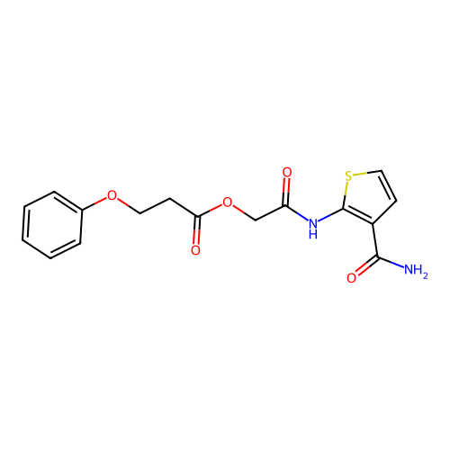 [2-[(3-Carbamoylthiophen-2-yl)amino]-2-oxoethyl] 3-phenoxypropanoate structure
