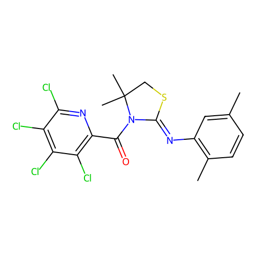 [2-(2,5-dimethylphenyl)imino-4,4-dimethyl-1,3-thiazolidin-3-yl]-(3,4,5,6-tetrachloropyridin-2-yl)methanone structure
