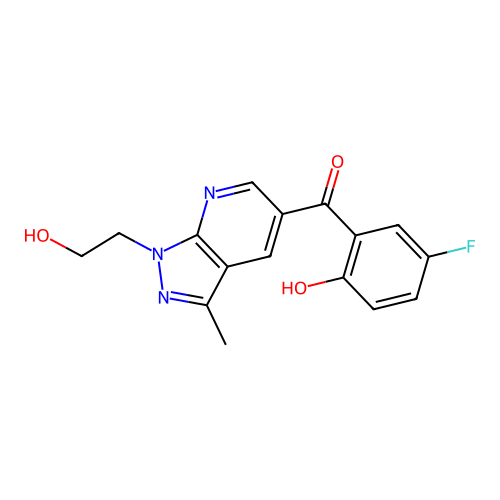 (5-fluoro-2-hydroxyphenyl)-[1-(2-hydroxyethyl)-3-methylpyrazolo[3,4-b]pyridin-5-yl]methanone structure