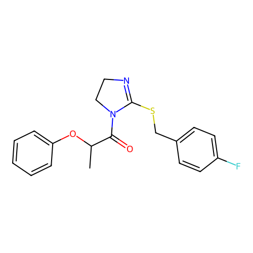1-(2-((4-fluorobenzyl)thio)-4,5-dihydro-1H-imidazol-1-yl)-2-phenoxypropan-1-one structure