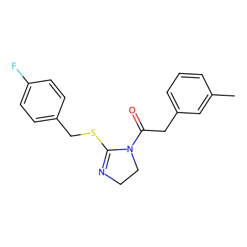 1-(2-((4-fluorobenzyl)thio)-4,5-dihydro-1H-imidazol-1-yl)-2-(m-tolyl)ethanone structure