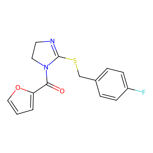 [2-[(4-fluorophenyl)methylsulfanyl]-4,5-dihydroimidazol-1-yl]-(furan-2-yl)methanone structure