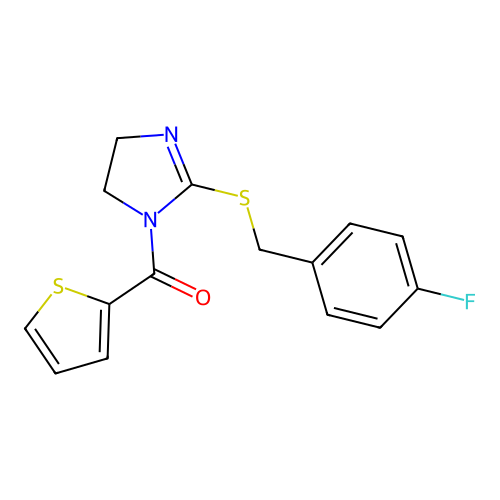 (2-((4-fluorobenzyl)thio)-4,5-dihydro-1H-imidazol-1-yl)(thiophen-2-yl)methanone structure