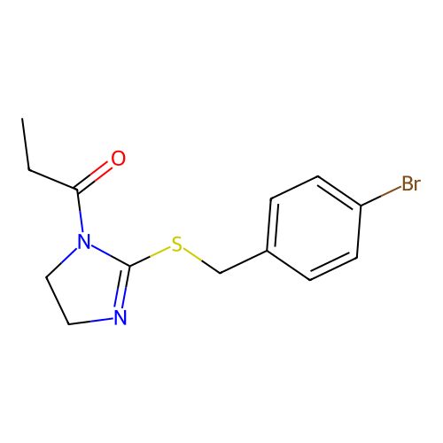 1-(2-((4-bromobenzyl)thio)-4,5-dihydro-1H-imidazol-1-yl)propan-1-one structure