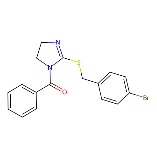 (2-((4-bromobenzyl)thio)-4,5-dihydro-1H-imidazol-1-yl)(phenyl)methanone structure