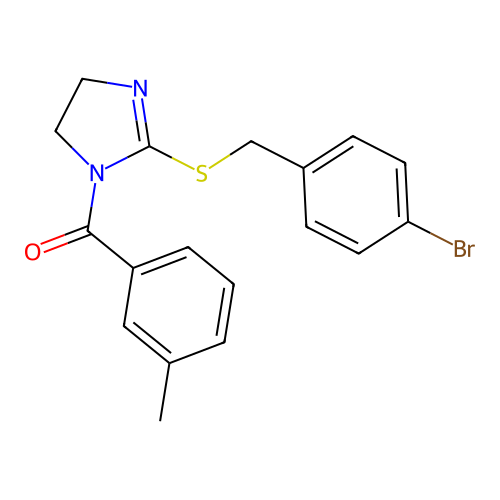 (2-((4-bromobenzyl)thio)-4,5-dihydro-1H-imidazol-1-yl)(m-tolyl)methanone structure