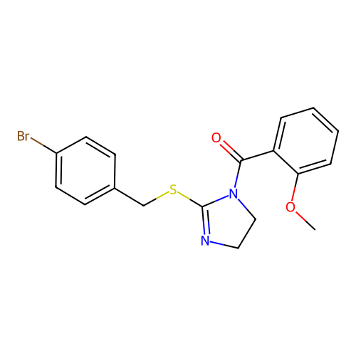 (2-((4-bromobenzyl)thio)-4,5-dihydro-1H-imidazol-1-yl)(2-methoxyphenyl)methanone structure