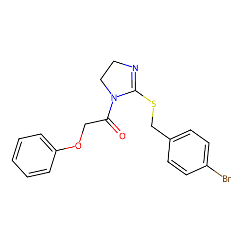 1-[2-[(4-Bromophenyl)methylsulfanyl]-4,5-dihydroimidazol-1-yl]-2-phenoxyethanone structure