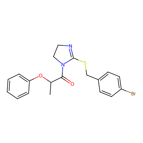 1-(2-((4-bromobenzyl)thio)-4,5-dihydro-1H-imidazol-1-yl)-2-phenoxypropan-1-one structure