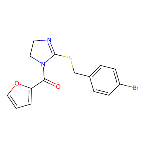 (2-((4-bromobenzyl)thio)-4,5-dihydro-1H-imidazol-1-yl)(furan-2-yl)methanone structure