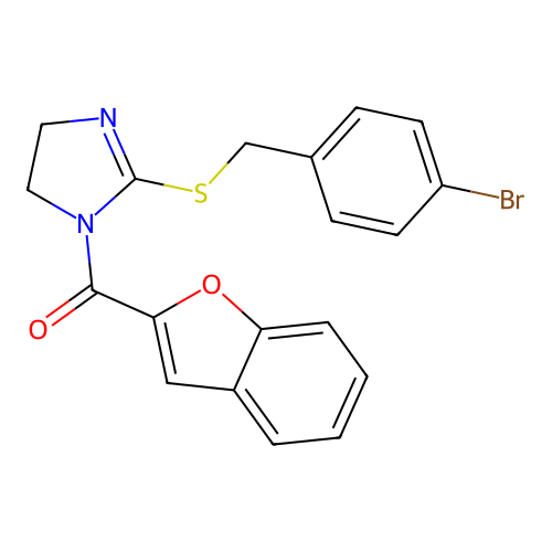 benzofuran-2-yl(2-((4-bromobenzyl)thio)-4,5-dihydro-1H-imidazol-1-yl)methanone structure