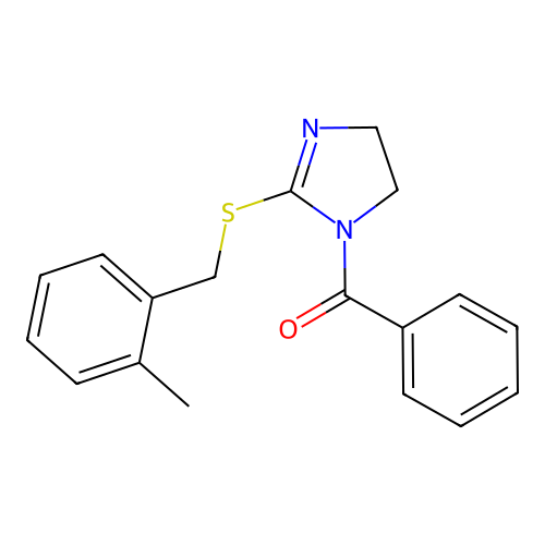 (2-((2-methylbenzyl)thio)-4,5-dihydro-1H-imidazol-1-yl)(phenyl)methanone structure