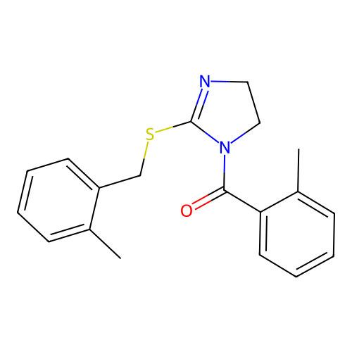 (2-((2-methylbenzyl)thio)-4,5-dihydro-1H-imidazol-1-yl)(o-tolyl)methanone structure