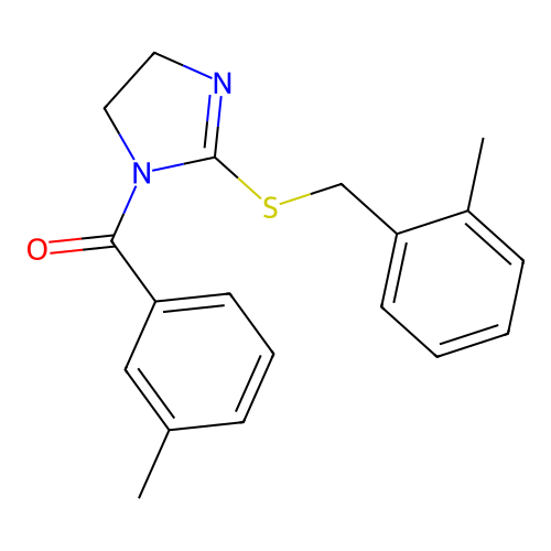 (2-((2-methylbenzyl)thio)-4,5-dihydro-1H-imidazol-1-yl)(m-tolyl)methanone structure
