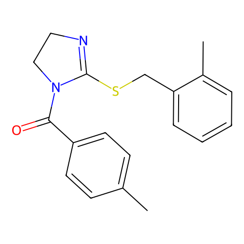 (2-((2-methylbenzyl)thio)-4,5-dihydro-1H-imidazol-1-yl)(p-tolyl)methanone structure