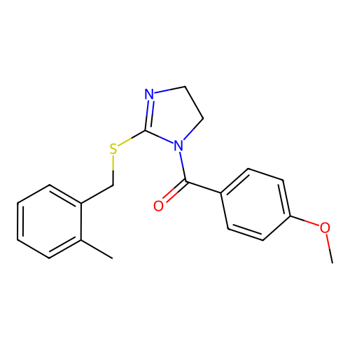 (4-methoxyphenyl)(2-((2-methylbenzyl)thio)-4,5-dihydro-1H-imidazol-1-yl)methanone structure
