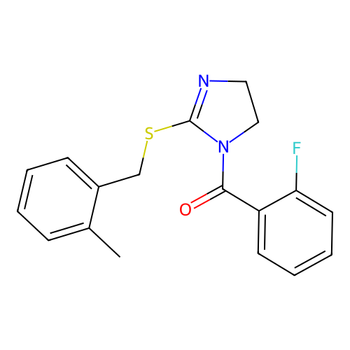(2-fluorophenyl)(2-((2-methylbenzyl)thio)-4,5-dihydro-1H-imidazol-1-yl)methanone structure