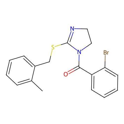 (2-bromophenyl)(2-((2-methylbenzyl)thio)-4,5-dihydro-1H-imidazol-1-yl)methanone structure