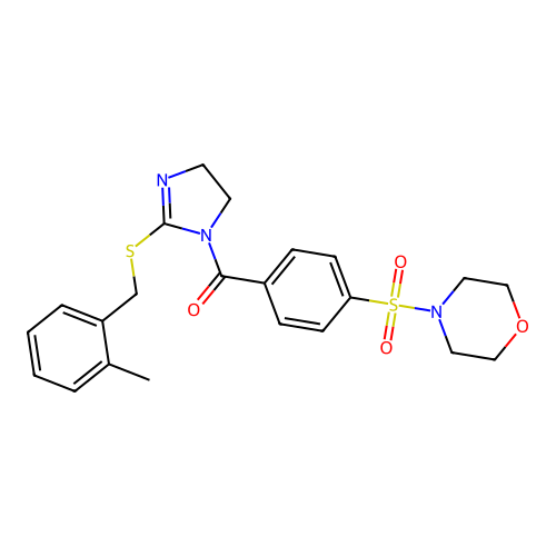 (2-((2-methylbenzyl)thio)-4,5-dihydro-1H-imidazol-1-yl)(4-(morpholinosulfonyl)phenyl)methanone structure