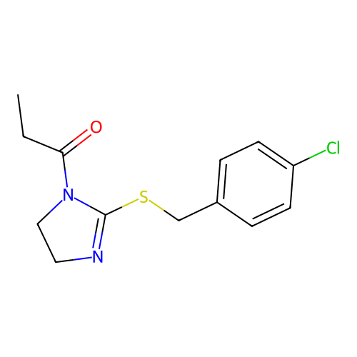 1-(2-((4-chlorobenzyl)thio)-4,5-dihydro-1H-imidazol-1-yl)propan-1-one structure