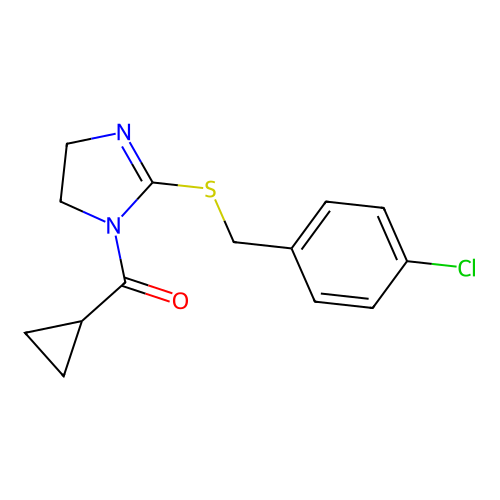 2-[(4-chlorobenzyl)thio]-1-(cyclopropylcarbonyl)-4,5-dihydro-1H-imidazole structure