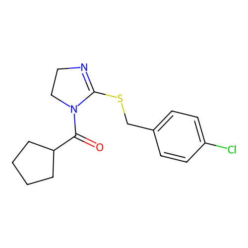 (2-((4-chlorobenzyl)thio)-4,5-dihydro-1H-imidazol-1-yl)(cyclopentyl)methanone structure