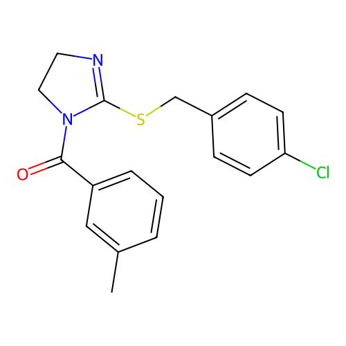 (2-((4-chlorobenzyl)thio)-4,5-dihydro-1H-imidazol-1-yl)(m-tolyl)methanone structure