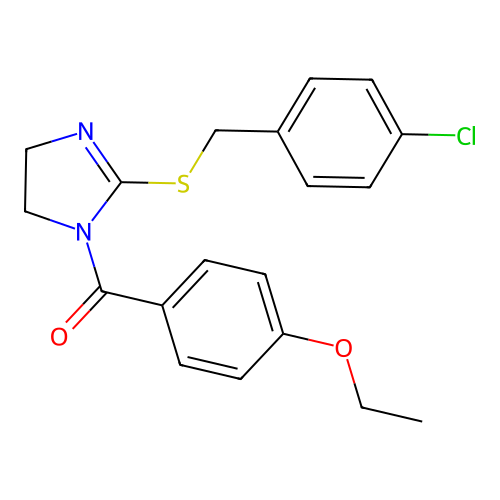 (2-((4-chlorobenzyl)thio)-4,5-dihydro-1H-imidazol-1-yl)(4-ethoxyphenyl)methanone structure
