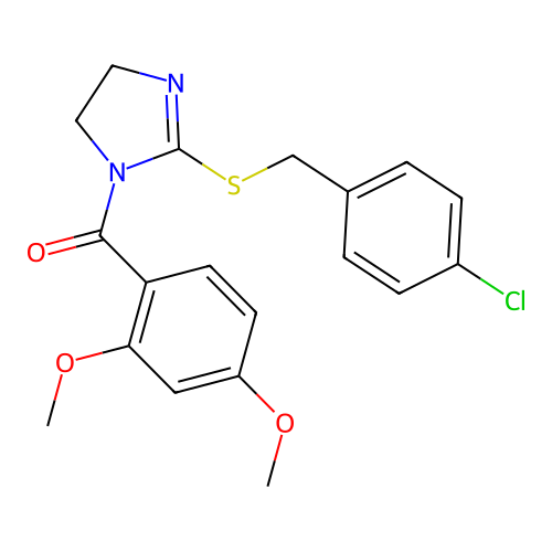(2-((4-chlorobenzyl)thio)-4,5-dihydro-1H-imidazol-1-yl)(2,4-dimethoxyphenyl)methanone structure