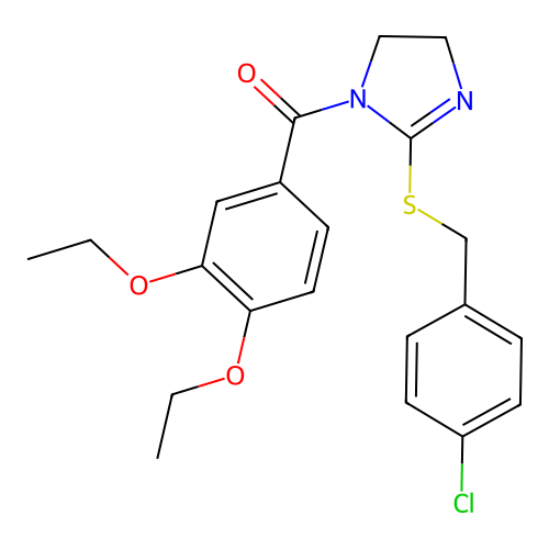(2-((4-chlorobenzyl)thio)-4,5-dihydro-1H-imidazol-1-yl)(3,4-diethoxyphenyl)methanone structure