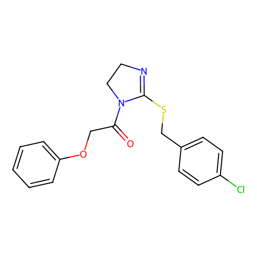 1-(2-((4-chlorobenzyl)thio)-4,5-dihydro-1H-imidazol-1-yl)-2-phenoxyethanone structure