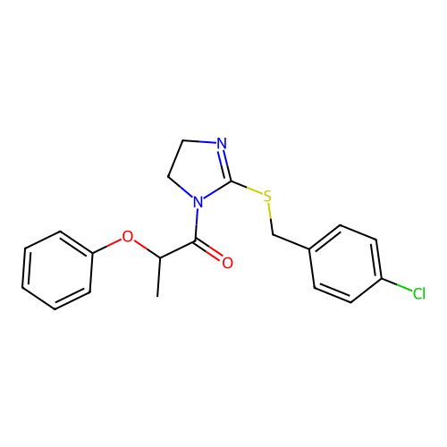 1-(2-((4-chlorobenzyl)thio)-4,5-dihydro-1H-imidazol-1-yl)-2-phenoxypropan-1-one structure