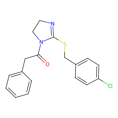 1-[2-[(4-Chlorophenyl)methylsulfanyl]-4,5-dihydroimidazol-1-yl]-2-phenylethanone structure