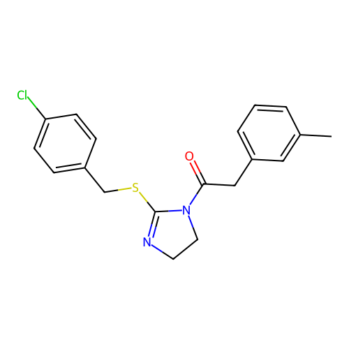 1-(2-((4-chlorobenzyl)thio)-4,5-dihydro-1H-imidazol-1-yl)-2-(m-tolyl)ethanone structure