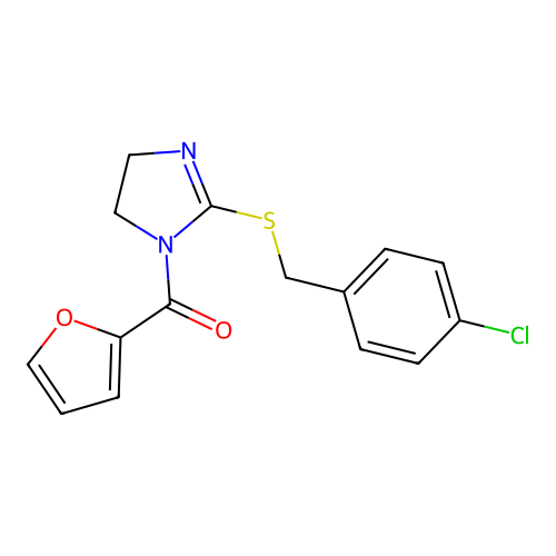 (2-((4-chlorobenzyl)thio)-4,5-dihydro-1H-imidazol-1-yl)(furan-2-yl)methanone structure