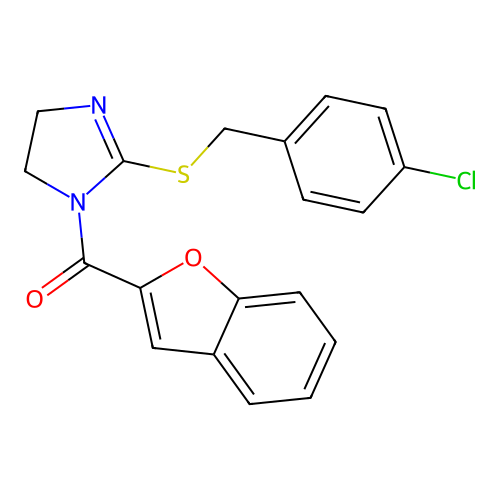 benzofuran-2-yl(2-((4-chlorobenzyl)thio)-4,5-dihydro-1H-imidazol-1-yl)methanone structure