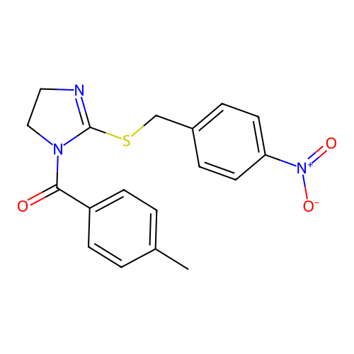 (2-((4-nitrobenzyl)thio)-4,5-dihydro-1H-imidazol-1-yl)(p-tolyl)methanone structure