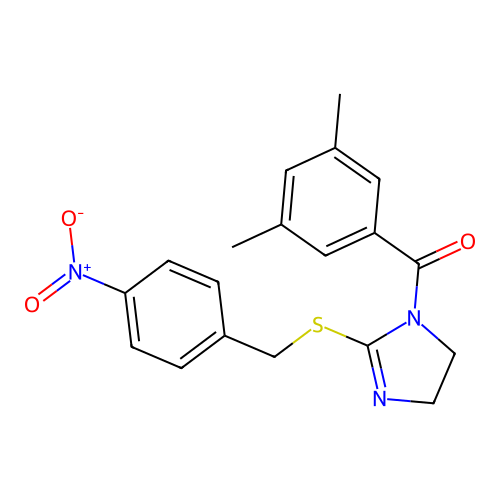 (3,5-dimethylphenyl)(2-((4-nitrobenzyl)thio)-4,5-dihydro-1H-imidazol-1-yl)methanone structure