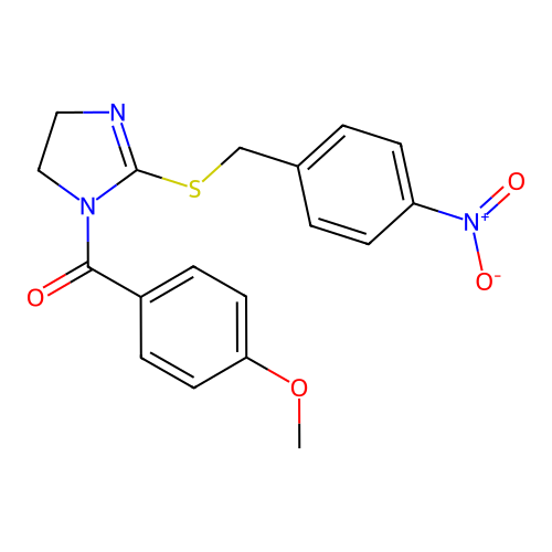 (4-methoxyphenyl)(2-((4-nitrobenzyl)thio)-4,5-dihydro-1H-imidazol-1-yl)methanone structure