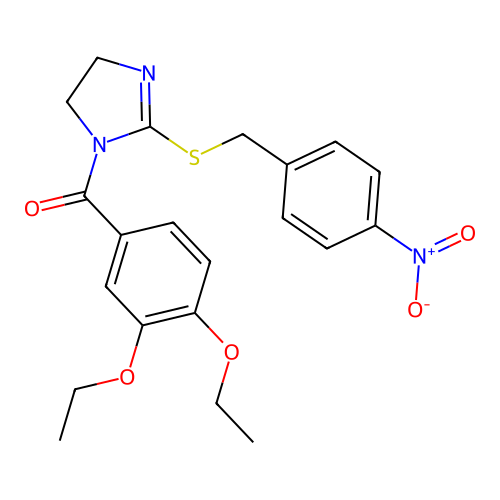 (3,4-diethoxyphenyl)(2-((4-nitrobenzyl)thio)-4,5-dihydro-1H-imidazol-1-yl)methanone structure