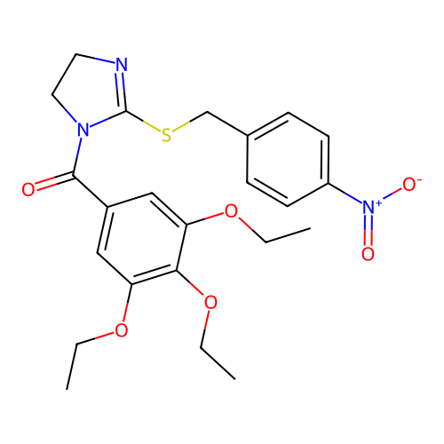 [2-[(4-nitrophenyl)methylsulfanyl]-4,5-dihydroimidazol-1-yl]-(3,4,5-triethoxyphenyl)methanone structure
