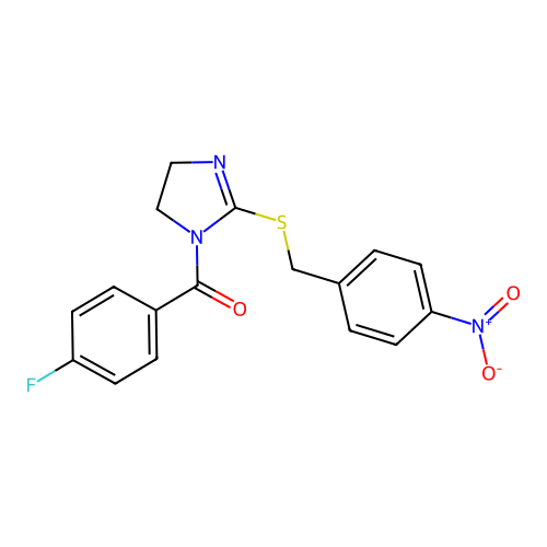 (4-fluorophenyl)(2-((4-nitrobenzyl)thio)-4,5-dihydro-1H-imidazol-1-yl)methanone structure