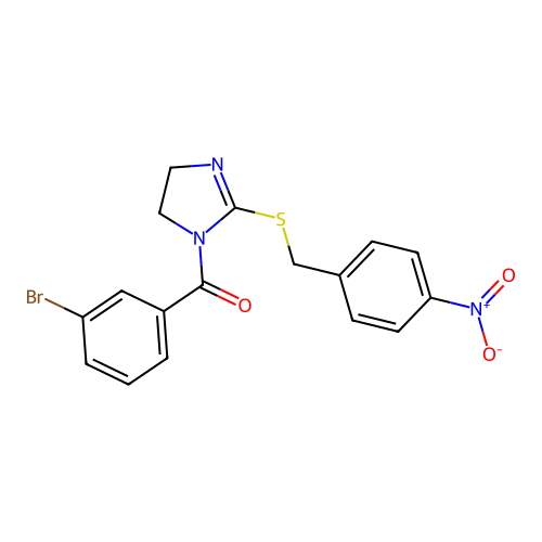 (3-bromophenyl)-[2-[(4-nitrophenyl)methylsulfanyl]-4,5-dihydroimidazol-1-yl]methanone structure
