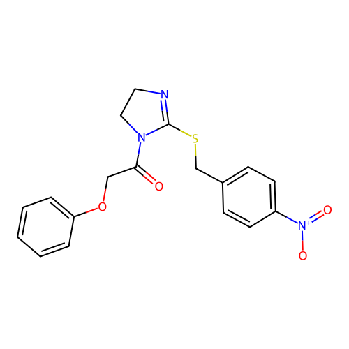 1-(2-((4-nitrobenzyl)thio)-4,5-dihydro-1H-imidazol-1-yl)-2-phenoxyethanone structure