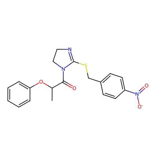 1-(2-((4-nitrobenzyl)thio)-4,5-dihydro-1H-imidazol-1-yl)-2-phenoxypropan-1-one structure