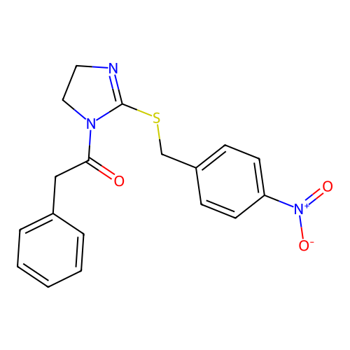 1-[2-[(4-Nitrophenyl)methylsulfanyl]-4,5-dihydroimidazol-1-yl]-2-phenylethanone structure