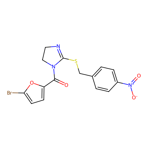 (5-bromofuran-2-yl)(2-((4-nitrobenzyl)thio)-4,5-dihydro-1H-imidazol-1-yl)methanone structure