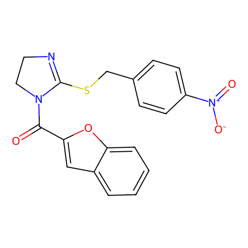 benzofuran-2-yl(2-((4-nitrobenzyl)thio)-4,5-dihydro-1H-imidazol-1-yl)methanone structure